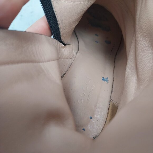 GUCCI Leather Black Malaga Kid GG Marmont Fringe Ankle Boot - Picture 13 of 15